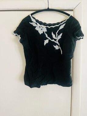 VTG 1940s Irish Linen Embroidered Prairie Cottagecore Blouse De Jour by Saab Xs